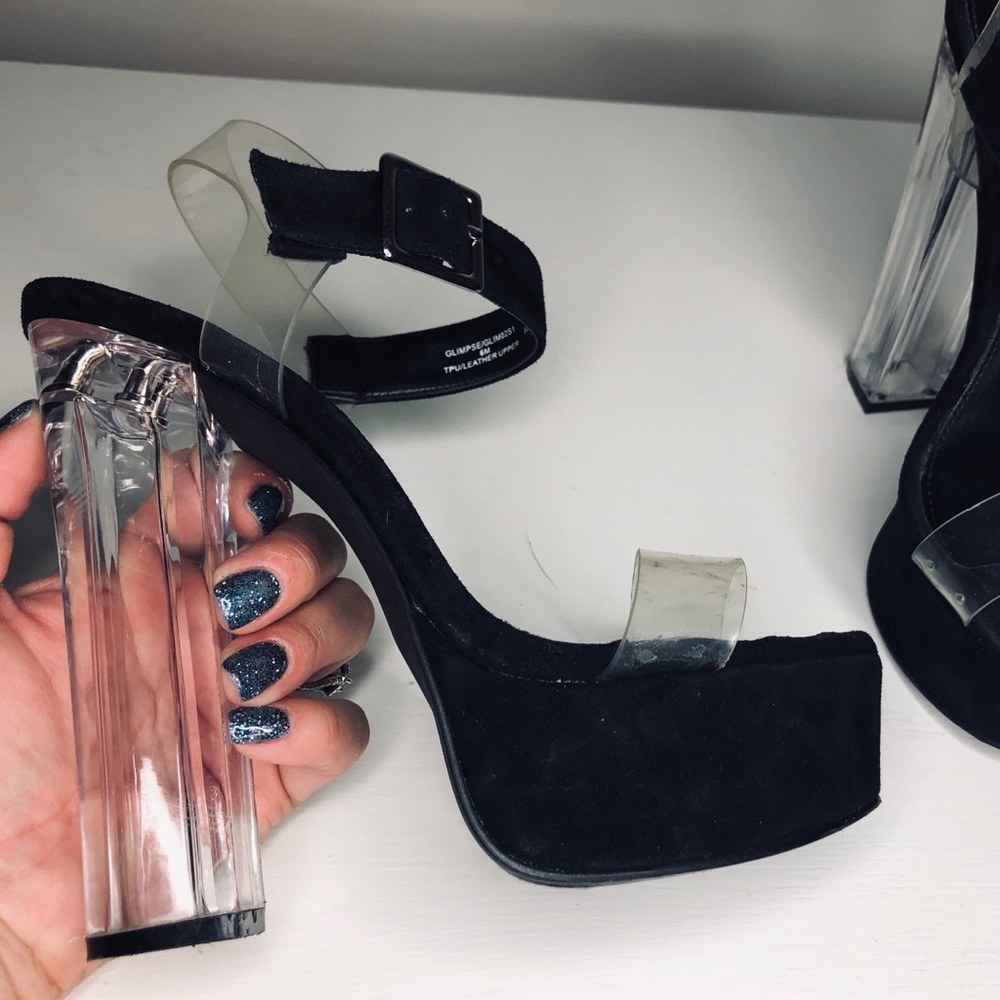 Clear and black chunky heel